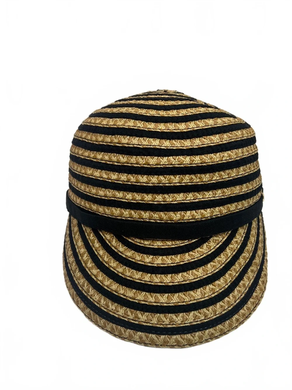 Eric Javits Striped Straw Cap Black Tan Woven Straw Baseball Cap